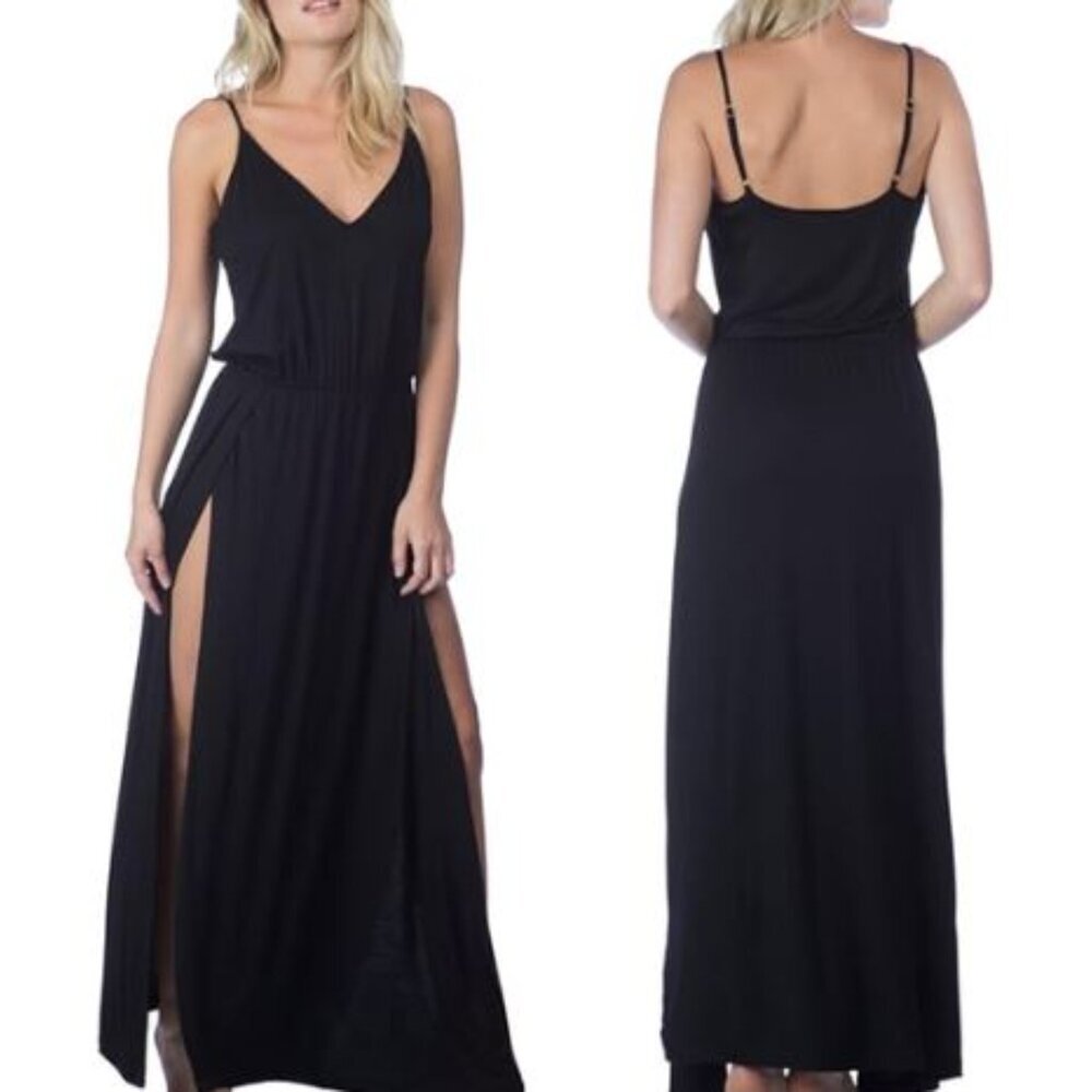 La Blanca NWT Black Maxi Swim Cover Dress With Split Leg Women's Size XL